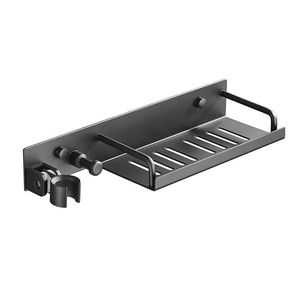 Space Aluminum Shower Head Holder With Hand Spray <b>Bracket</b> And Storage Shelf <b>Black</b> Wall Mounted Nail Free - Product Image 1