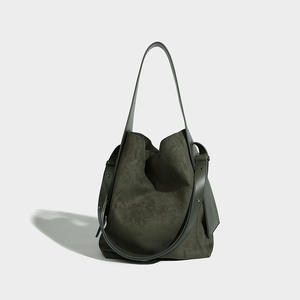 <b>Suede</b> patchwork <b>bucket</b> <b>bag</b>, ladies' large capacity shoulder <b>bag</b>, leather shoulder strap fashion women's <b>bag</b> - Product Image 5