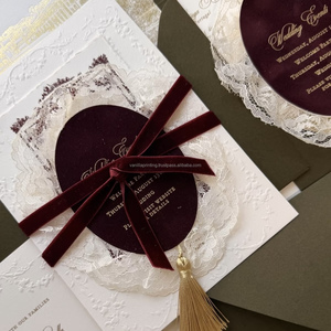 Luxury <b>Handmade</b> Lace Wedding Invitation Card Vintage Elegant Custom Printed Letterpress Embossed Offset <b>Paper</b> - Product Image 1