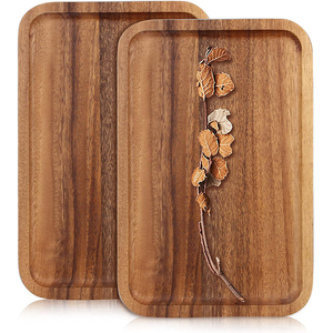 12 Inch Rectangular Acacia Wood Serving Platter Decorative <strong>Wooden</strong> Plate for Party Dcor Classic Style - Product Image 1