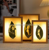 Lampe de table à cadre en bois 6/7/8 pouces, lumière blanc chaud, rechargeable sur batterie, avec motif sculpté en forme de feuille, pour l'art nocturne