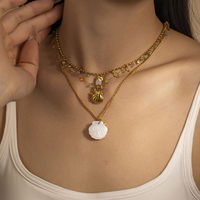 18K chapado en oro de acero inoxidable verano playa joyería moda océano serie colgante estrella de mar Shell perla grava clásico para niñas