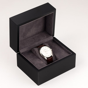 Black Wooden <b>Watch</b> Box Single Slot Luxury <b>Watch</b> Packaging <b>Case</b> with Grey Suede Lining Custom Logo Gift Wholesale - Product Image 2