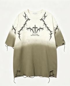 <span class=keywords><strong>เสื้อ</strong></span>ยืดพิมพ์ลายกากบาทไล่เฉดสีสไตล์วินเทจ ลุคขาดๆ แบบโอเวอร์ไซส์ แขนสั้น สไตล์โกธิค พังก์ สตรีทแวร์ <span class=keywords><strong>เสื้อ</strong></span>ลำลองผู้ชาย - Product Image 2