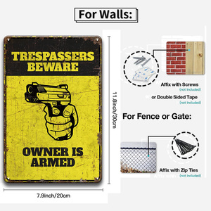 Set di cartelli in metallo con avvertenze, decorazioni da parete retrò con scritta 'No Trespassing' per la sicurezza di casa, garage e proprietà - Product Image 4