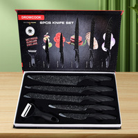 Ensemble de 6 couteaux noirs à motif étoilé, acier inoxydable, revêtement antiadhésif en granit, couteaux de chef professionnels, boîte cadeau de luxe, ergonomiques