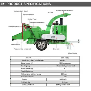 Forest 184hp Gasoline Engine Wood Chipper Forestry Machinery Wood Shredder Good Performance Wood Chipper