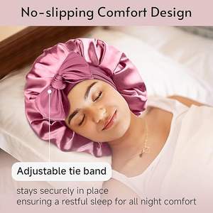 <span class=keywords><strong>Bonnet</strong></span> en satin <span class=keywords><strong>Bonnet</strong></span> en soie pour dormir <span class=keywords><strong>Bonnet</strong></span> de cheveux doublé en satin double couche avec bande de cravate pour femmes cheveux bouclés - Product Image 2