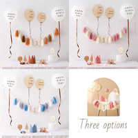 Guirlande personnalisée faite à la main style bohème pour le premier anniversaire de bébé, bannière à pompons en feutre, décorations en bois pour chaise haute, ensemble de décoration pour fête d'anniversaire