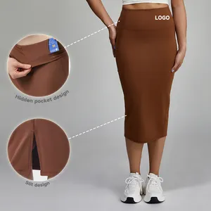 Luckpanther Casual Solid Color High Waist Yoga Dress Tennis Skirt Women Outdoor Sports Fitness ComfortableLong Skirt
