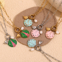 Bijoux fantaisie collier pendentif perle coquillage plaqué or 18 carats en acier inoxydable océan charme sérieux trombone chaîne collier