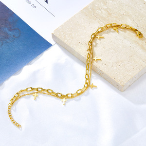 Tobillera Cruzada de Estilo Europeo Americano, de Acero Inoxidable, Multicapa, Adorno para el Pie de Mujer, Joyería de Playa para Verano - Product Image 2