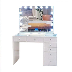 Tocador de Maquillaje con Tapa de Cristal, Espejo LED Iluminado y Enchufe Eléctrico, con Cajones, para Entrada/Hall - Product Image 1