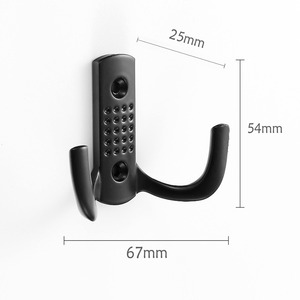 K764 Double Hook Zinc Alloy Wall <b>Mount</b> Black Coat Hook For Wardrobe Kitchen Bathroom - Product Image 2