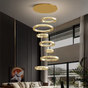 Nuevo diseño escalera Villa moderno lujo gran círculo diseño anillos de cristal gran araña LED luz colgante - Product Image 1
