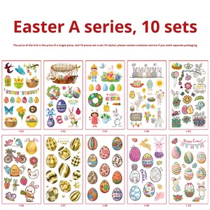 Autocollants de tatouage temporaire en gros, nouveaux, mignons, motif lapin de Pâques et œuf de dessin animé pour enfants, cadeau de fête pour enfants - Product Image 2