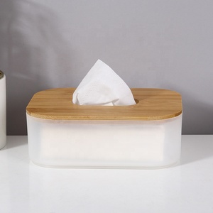 Modern stylish home office PP rectangle tissue box for girl napkin tissue holder plastic tissue box with bamboo cover