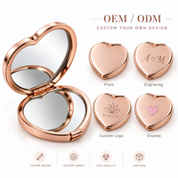 Cermin Kompak Logam Bentuk Hati dengan Logo Kustom OEM ODM, Cermin Hadiah Pengiring Pengantin Kelas Atas dari Pabrik