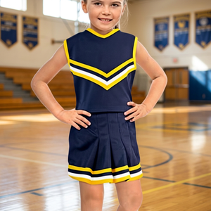 Ensemble de jupe d'uniforme de cheerleading pour filles, bleu marine et jaune, style color block, articles en stock - Product Image 3