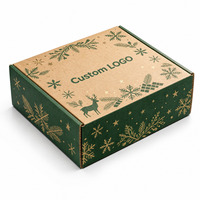 Boîte d'expédition en carton ondulé personnalisée avec logo de Noël, couvercle à rabat, conception à plat et découpe monobloc pour l'expédition e-commerce