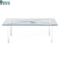Table basse moderne élégante en verre-dessus clair/base noire-table de cocktail en métal