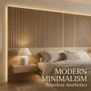 Meubles de chambre d'<span class=keywords><strong>hôtel</strong></span> de luxe modernes, lit flottant en chêne massif Japandi sur mesure avec tête de lit à lattes pour villa et école - Product Image 4