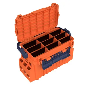 Boîte de matériel à deux niveaux, rangement de matériel de pêche de qualité supérieure, organisateur de boîte d'extérieur avec compartiments réglables (B07)