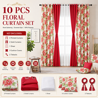 Lot de 10 rideaux occultants floraux avec housses de coussin, isolants thermiques, pour salon et chambre à coucher