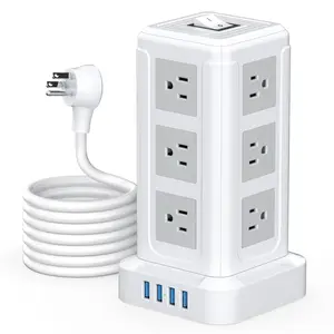 Wide Use In Home Office Table Socket US Standard Plugs With 12 AC Multiple Outlets & 4 USB Charging Ports,6.6 Ft Extension Cord
