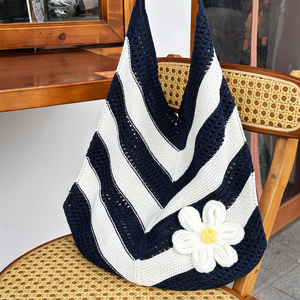 Borse a <span class=keywords><strong>tracolla</strong></span> estive da donna a righe, da spiaggia, da viaggio, in stile coreano INS, traforate, lavorate a maglia e all'<span class=keywords><strong>uncinetto</strong></span> - Product Image 6