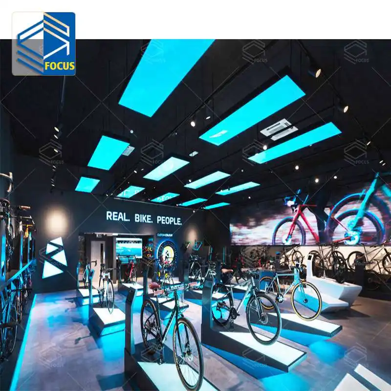 Design de magasin de moto haut de gamme affichage mural de vélo Design d'intérieur de magasin de vélo personnalisé