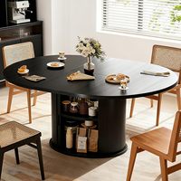 Table à manger extensible ronde à ovale Hanyee avec armoire de rangement, grain de bois noir, taille réglable
