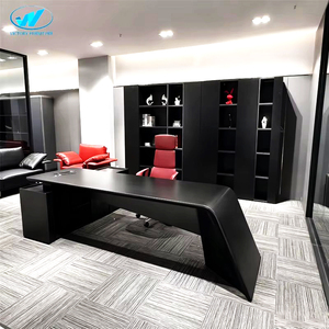 Volledig zwart gelakte houten CEO-baas manager bureautafel moderne directiebureau thuiskantoor computertafel L-vormig bureau voor thuis - Product Image 1