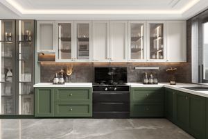 Armoires de cuisine modernes SANTOPOVA, style shaker, RTA, avec cave à vin intégrée, disposition en îlot en L, acier inoxydable, pour appartement - Product Image 6