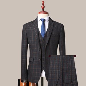 Venta caliente Big Latticed Men's Dress Business Casual Wedding Ebay Groom Suit <span class=keywords><strong>Traje</strong></span> de tres piezas - Product Image 3