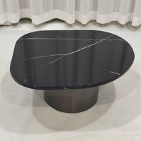 Table basse ovale en marbre noir avec base en acier inoxydable noir