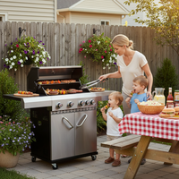 Parrilla de Gas Multiburner con Revestimiento de Porcelana, Estación de Barbacoa Resistente para Exteriores con Gabinete de Almacenamiento para Restaurante/Hotel