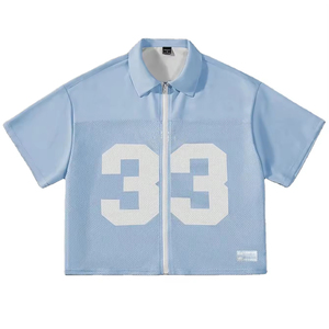 Personnalisé Vintage Boxy Lâche Zip Col Surdimensionné Crop Top À Manches Courtes Maille Respirant Maillots De Football Américain Plus Les Options De Taille - Product Image 1