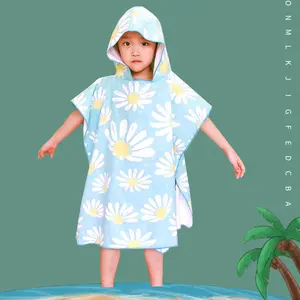 批发rPET超细纤维快速干燥回收定制标志免沙子儿童连帽换长袍冲浪雨披毛巾