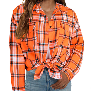 Nouveau design <span class=keywords><strong>Chemise</strong></span> surdimensionnée à manches longues pour femmes, col boutonné multicolore, chemises en flanelle Slim Fit - Product Image 3