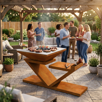 Table de barbecue en acier corten en forme de Z, table de grillade extérieure multi-niveaux pour jardin et terrasse, certifiée GPSR