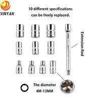 Jeu de clés à douilles métriques industrielles 12 pièces, 1/2" et 1/4" de pouce, avec cliquet, en acier chromé zingué, kit d'outils manuels OEM, 210 Nm max.