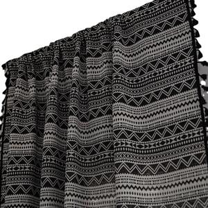 Tenda Alta Personalizzabile BUBABA in Stile Bohémien, Jacquard Geometrico Bianco e Nero con Nappine Nere, Oscurante - Product Image 5