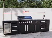Armoire de cuisine extérieure en acier inoxydable BAINENG avec mini-réfrigérateur en verre et éclairage LED, vente en gros pour hôtels