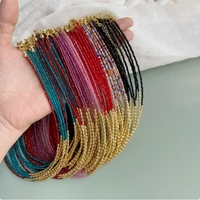 Kalung Choker Rantai Baja Anti Karat Lapis Emas 18k dengan Batu Kristal Alami Bulat 2-3mm Tahan Air untuk Wanita Perhiasan