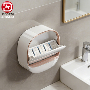 Porte-savon mural non perforé en plastique pour savon en barre, <span class=keywords><strong>rangement</strong></span> mural pour salle de bain - Product Image 4