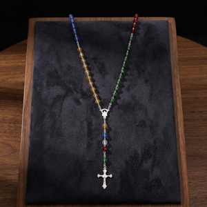 Rosarios Religiosos Católicos Sharosky, Collar de San Judas Tadeo, Collares de Moda, Rosario de la Virgen de Guadalupe, Rosario con Cuentas de Piedras de Colores - Product Image 1