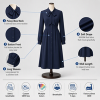 Robe chemisier à manches longues 180 GSM pour femme, coupe midi, opaque, respirante, idéale pour le bureau et les affaires, personnalisable avec logo OEM, vente en gros