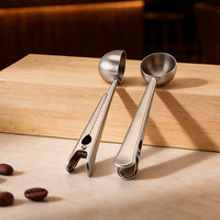 Cuillère doseuse à expresso en acier inoxydable durable, pince de scellage pour sacs alimentaires robuste, cuillère à café avec clip