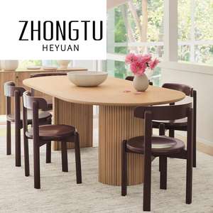 Nouveau style nordique Oblong Naturel <span class=keywords><strong>Ellington</strong></span> Piédestal Ovale Table À Manger Chaise Ensemble 4 6 Places Moderne En Bois Établi Personnalisé - Product Image 5